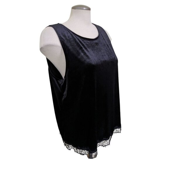 CECE Womens Sleeveless Velour Blouse Top Size XL Black Lace Hem Trim Whimsygoth - Picture 2 of 8